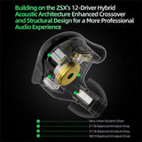 KZ ZSX PRO 5BA+1DD Hybrid-Driver 1.2m Wired Earphones HiFi Audio Sports Gaming Detachable Cable Design, Standard, With Mic