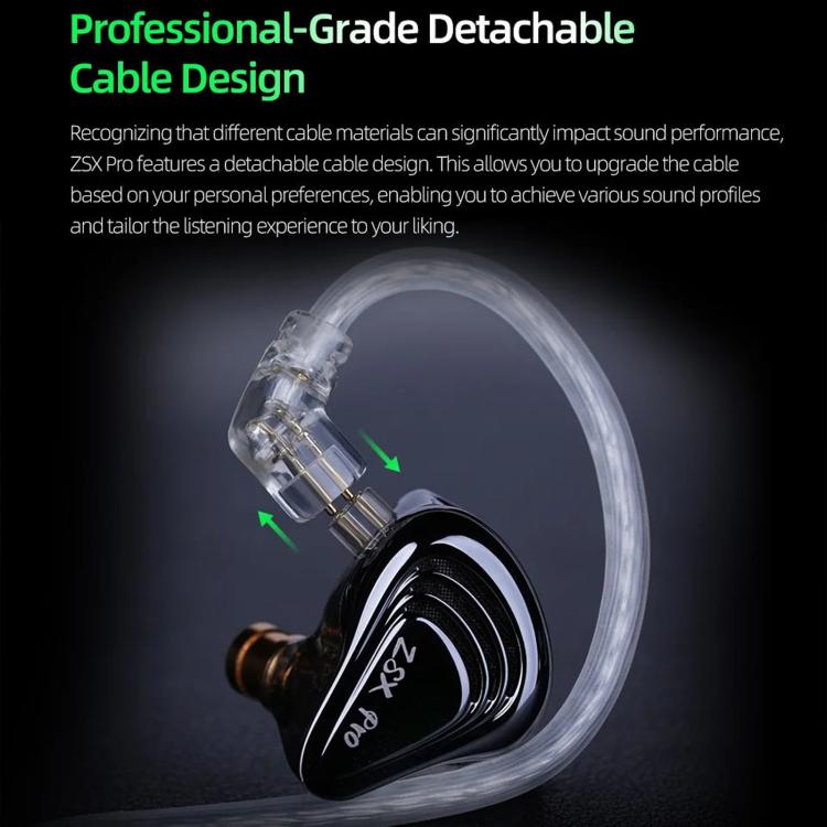 KZ ZSX PRO 5BA+1DD Hybrid-Driver 1.2m Wired Earphones HiFi Audio Sports Gaming Detachable Cable Design, Standard, With Mic