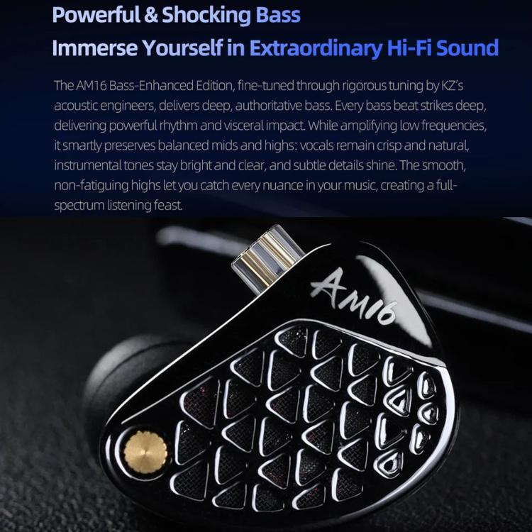 KZ-AM16 Dedicated Low-Frequency Drivers Music Gaming Hi-Fi 1.2m Wired Earphones, Balanced Standard 3.5mm, Balanced With Mic 3.5mm, Bass Enhanced Standard 3.5mm, Bass Enhanced With Mic 3.5mm, Balanced With Mic Type-C, Bass Enhanced With Mic Type-C