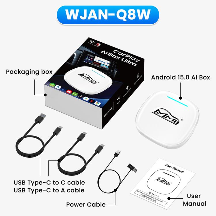 MMB WJAN-Q8W Universal Wireless CarPlay Adapter Plug-And-Play Wired To Wireless Smart Box, 8+128G 5G Hong Kong, Macau, Taiwan+Eurasian