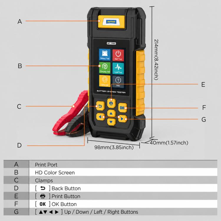 3.2 Inch HD Color Screen Car Battery Tester Automotive Battery Internal Resistance Detector, AUTOOL BT760