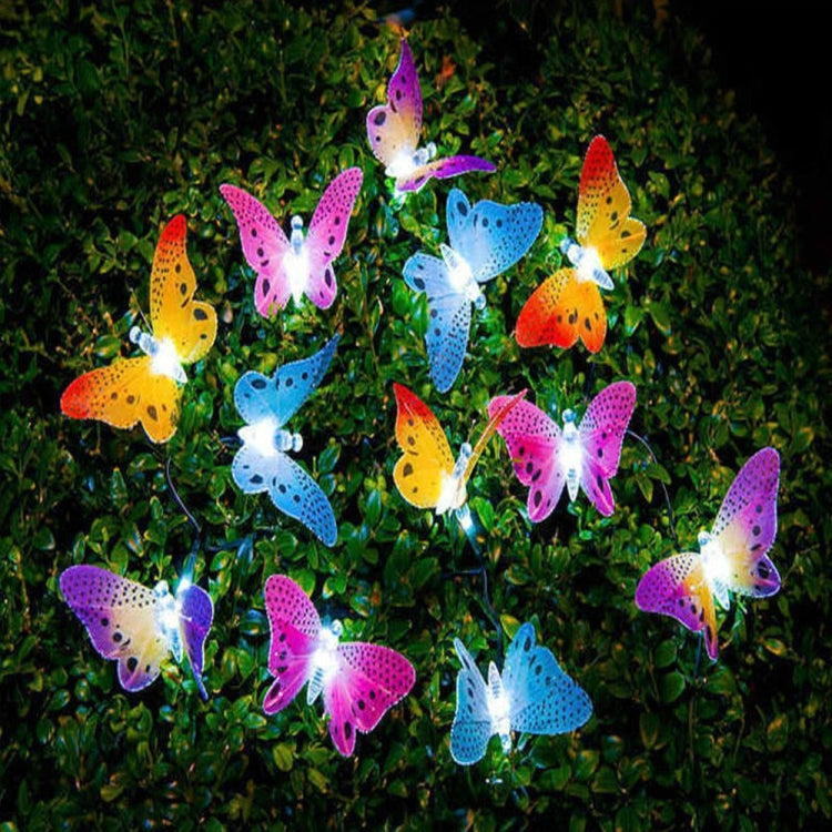 Luces solares de hadas - Guirnalda de luces navideñas de fibra óptica con forma de mariposa, impermeables, para jardín, exterior