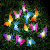 Luces solares de hadas - Guirnalda de luces navideñas de fibra óptica con forma de mariposa, impermeables, para jardín, exterior