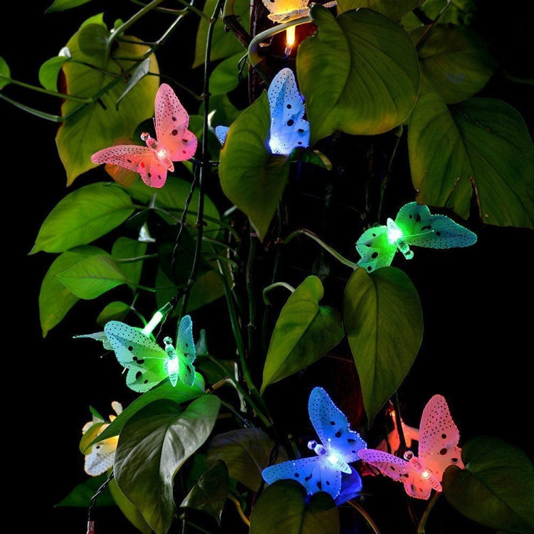 Luces solares de hadas - Guirnalda de luces navideñas de fibra óptica con forma de mariposa, impermeables, para jardín, exterior