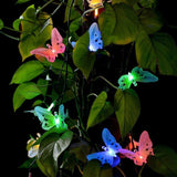 Luces solares de hadas - Guirnalda de luces navideñas de fibra óptica con forma de mariposa, impermeables, para jardín, exterior