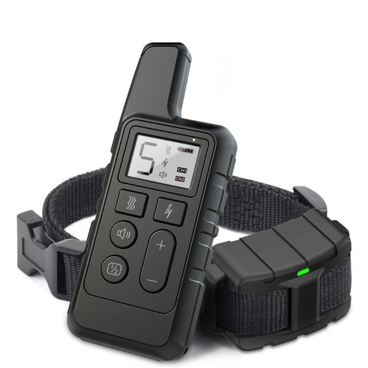 Collar de entrenamiento remoto para perros, resistente al agua, 500 m, con control de descargas y ladridos