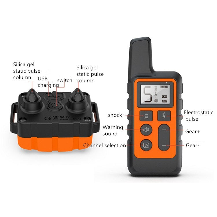 Collar de entrenamiento remoto para perros, resistente al agua, 500 m, con control de descargas y ladridos