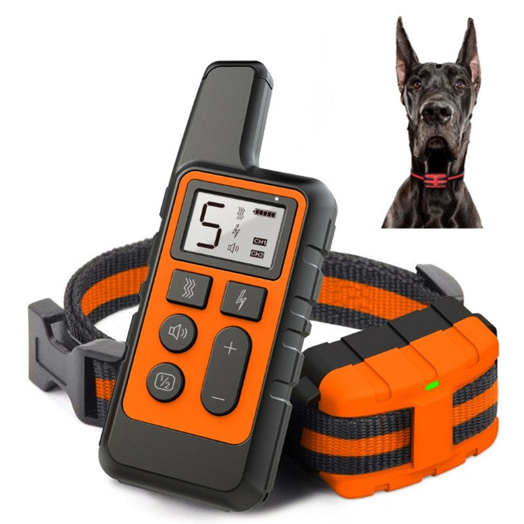Collar de entrenamiento remoto para perros, resistente al agua, 500 m, con control de descargas y ladridos