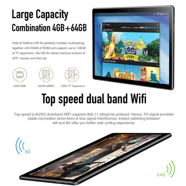 CHUWI Hi9 Air Android 8.0, MTK Deca Core up to 2.1GHz, Support OTG, FM, Bluetooth, Dual Band WiFi, Network: 4G