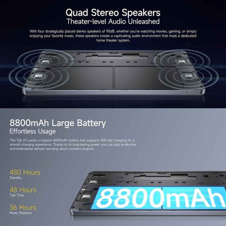 Ulefone Tab A11 Tablet PC, 6GB+256GB, 11 inch Android 14 Unisoc T620 Octa Core 4G Network, EU Plug