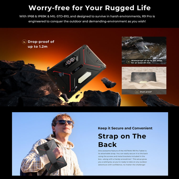 HOTWAV Tab R9 Pro IP68/IP69K Rugged Tablet, 6GB+256GB, 11 inch Android 14 Unisoc T606 Octa Core 4G Network, Global Version with Google Play, EU Plug