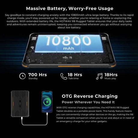HOTWAV Tab R8 IP68/IP69K Rugged Tablet, 4GB+128GB, 10.1 inch Android 14 Unisoc T606 Octa Core 4G Network, Global Version with Google Play, EU Plug