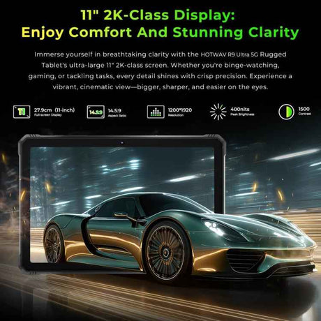 HOTWAV Tab R9 Ultra 5G, IP68/IP69K Rugged Tablet, 8GB+512GB, 11 inch Android 15 Unisoc T8200 Octa Core, Global Version with Google Play, EU Plug