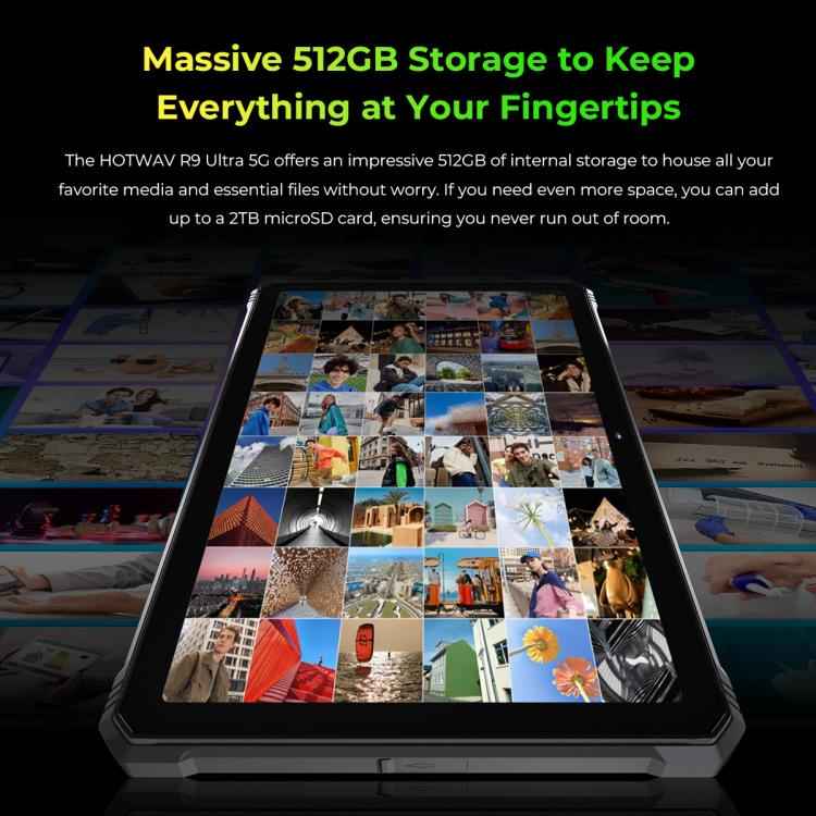 HOTWAV Tab R9 Ultra 5G, IP68/IP69K Rugged Tablet, 8GB+512GB, 11 inch Android 15 Unisoc T8200 Octa Core, Global Version with Google Play, EU Plug