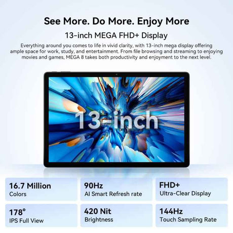 Blackview MEGA 8 Tablet PC, 12GB+256GB, 13 inch Android 15 Unisoc Tiger T620 Octa Core, Network: 4G, Global Version with Google Play