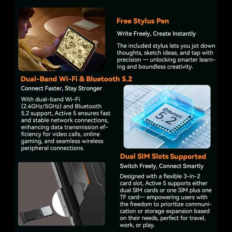 Blackview Active 5 4G Rugged Tablet, 8GB+128GB, 8.68 inch Android 14 Unisoc UMS9230E T615 Octa Core, Global Version with Google Play