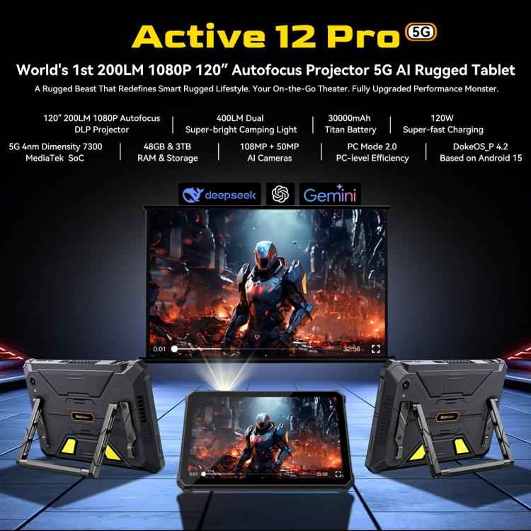 Blackview Active 12 Pro 5G Rugged Tablet, 12GB+256GB, 11 inch Android 15 Dimensity 7300 Octa Core, Global Version with Google Play
