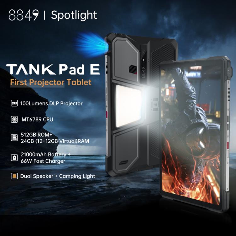 Tableta robusta Unihertz 8849 Tank Pad E con proyector, 12 GB + 512 GB, 10,95 pulgadas, Android 14, MT6789, ocho núcleos, red 4G, enchufe de la UE