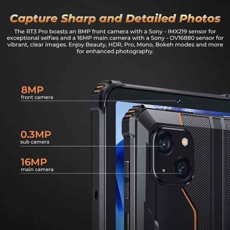 OUKITEL RT3 Pro 4G Network IP68/IP69K Rugged Tablet, 4GB+128GB, 8.0 inch Android 14 MediaTek G81 Octa-Core Support Dual SIM, EU Plug