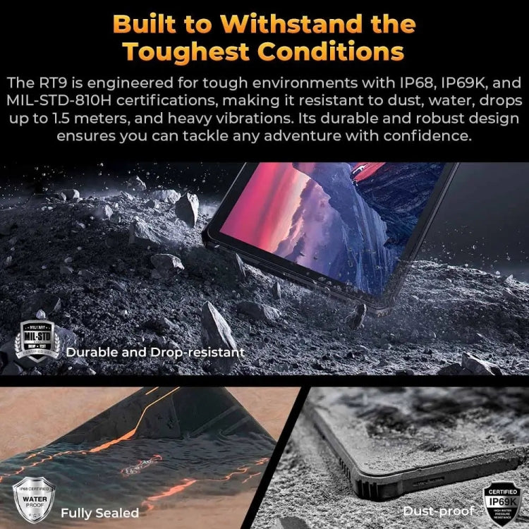 OUKITEL RT9 4G Network IP68/IP69K Rugged Tablet, 6GB+256GB, 11 inch Android 14 Unisoc T606 Octa-Core Support Dual SIM, EU Plug