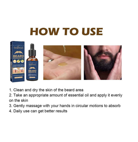EELHOE Beard Treatment Oil Strong Mustache Root Moisturizing and Shining Men's Beard Nourishing Dense Hair Essence Oil