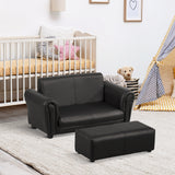 [EU warehouse]Kids Sofa Bed Kids Twin Sofa Toddler Chair 2 Seater Kids Twin Sofa Chair Boys Girls Couch W/ Footstool (Black)