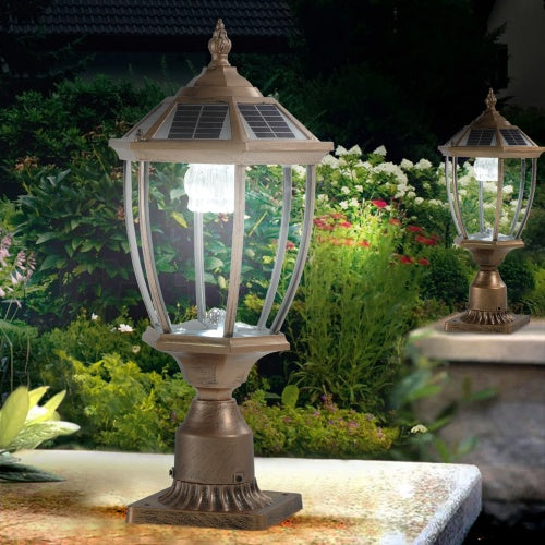 Vintage Gold Solar Pillar Headlight With Dimmable LED-2 Pack