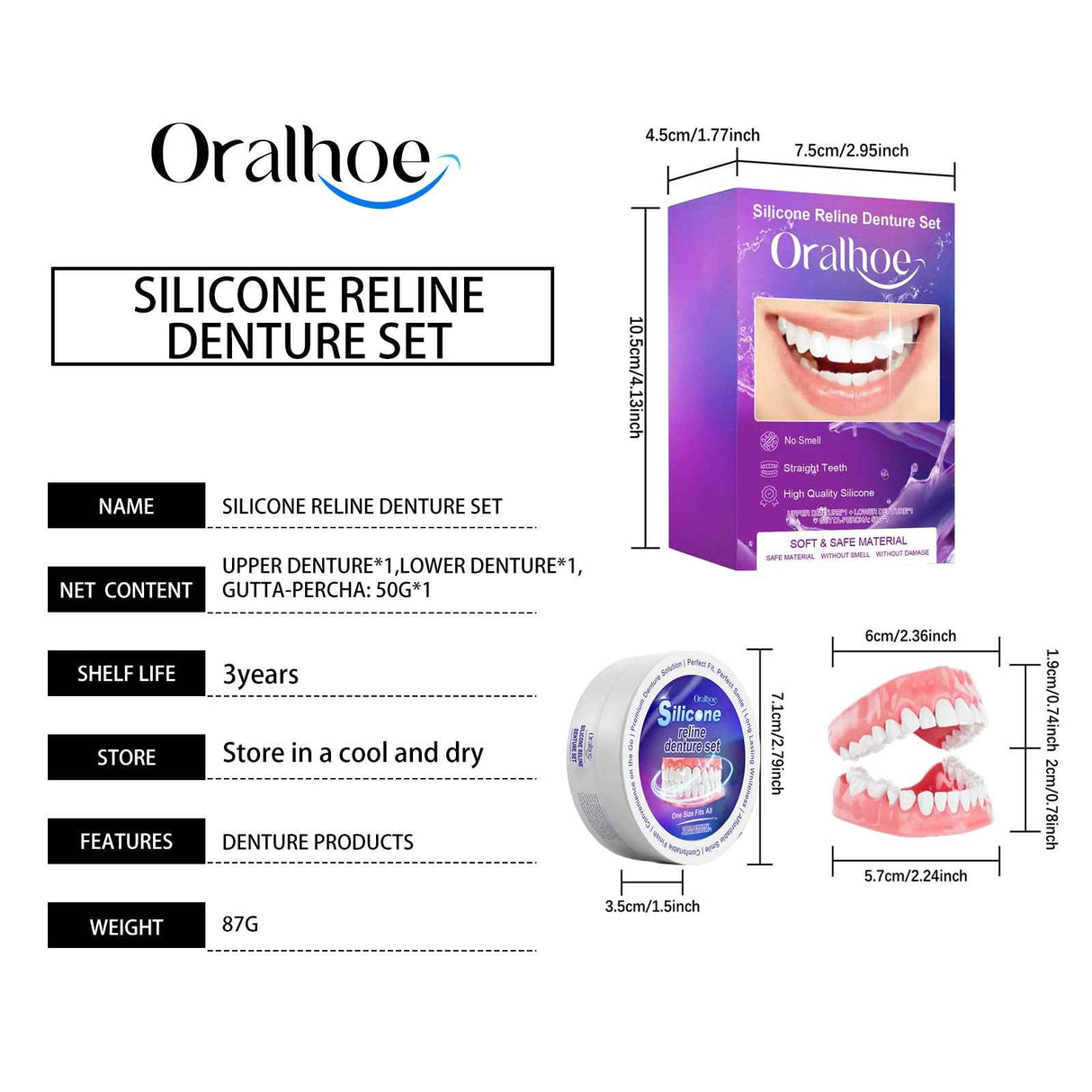 Oralhoe Dentures Modified Suit Aesthetic Modification of Teeth and Gaps for a Natural Smile, Comfortable and Beautiful Dentures