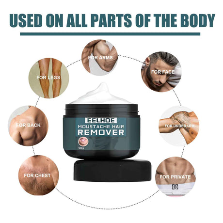 EELHOE Men's Hair Removal Cream for Face Beard Armpit Leg Chest Painless Smooth Skin Gentle Formula 2024 New Depilatory Cream