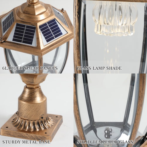 Vintage Gold Solar Pillar Headlight With Dimmable LED-2 Pack