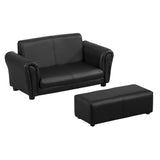 [EU warehouse]Kids Sofa Bed Kids Twin Sofa Toddler Chair 2 Seater Kids Twin Sofa Chair Boys Girls Couch W/ Footstool (Black)