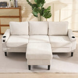 [EU warehouse]L-Shaped Couch Sofa, Corner Sofa 3 Seater Sofa, Sectional Sofa Couches With USB, Cup Holder, For Apartment Living Room Beige