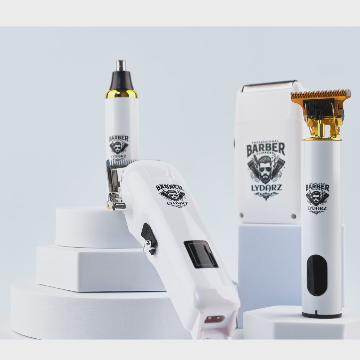 LYDARZ 809D 4 In 1 White Hair Clippers for Men Electric Shavers Ceramic T-Blade Professional Beard Trimmer Kits & Sets Brush Flawless Adjustable Attachment