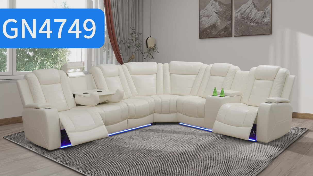 [US warehouse] Luxury Breathable Leather Sofa: Reclining Design, Smart Charging & Ambient LED Lighting